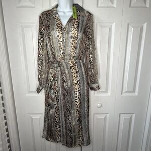 Sam Edelman Size 2 Leopard Cheetah Print Dress Long Sleeve Sash Belt‎ NWT$168